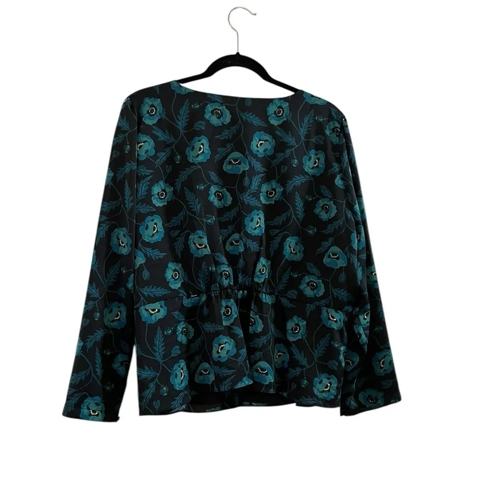 J.CREW luxurious blue-green & black peplum long sleeve top / jacket